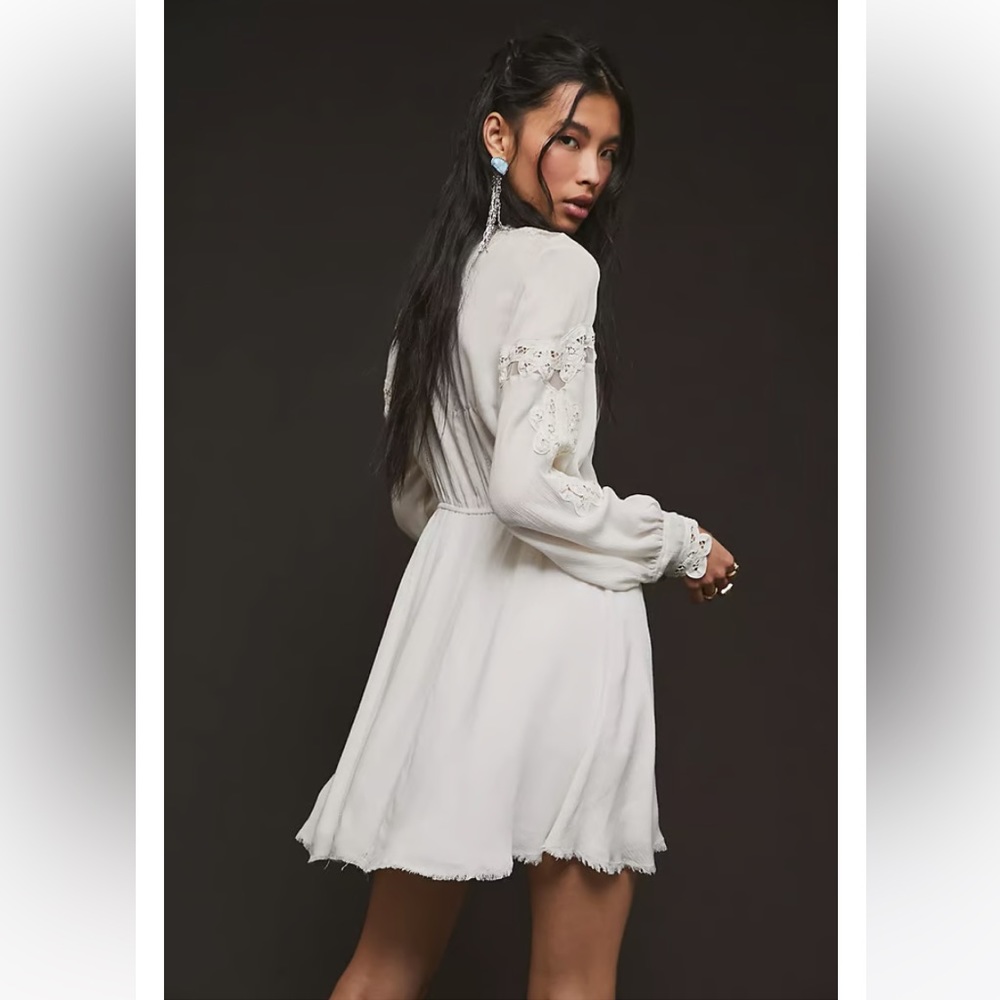 FP One Paige Mini Dress XS lace mesh. Raw hem